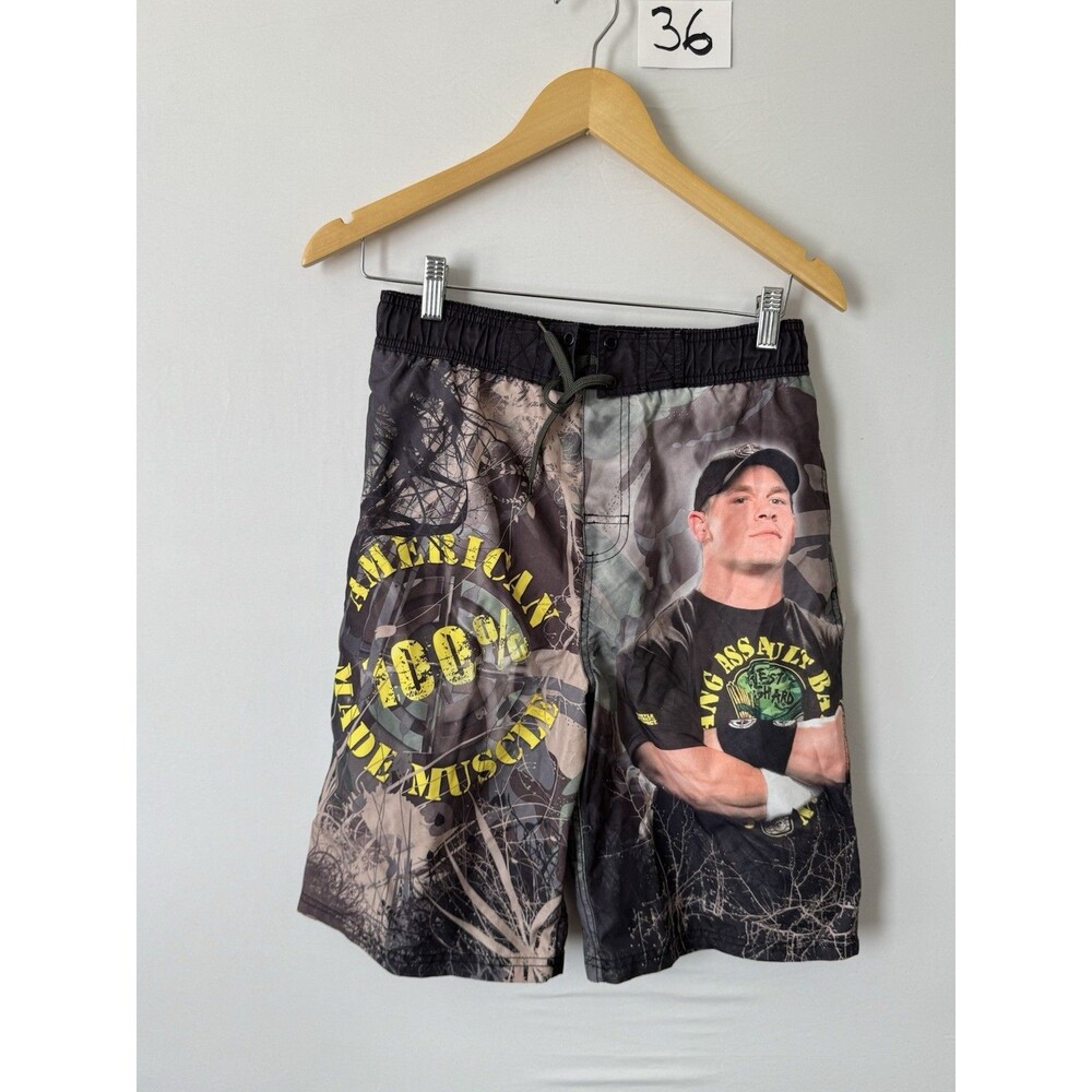 WWE John Cena Board Shorts Boys XL 14/16 Camo 100% American Made Muscle Swim
